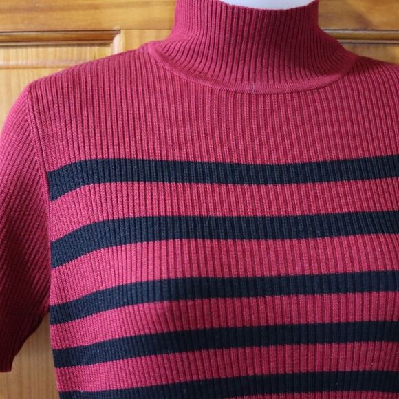 Preview Red & Black Stripe Knit Vintage Top w Shoulder Pads Wool Silk Medium - Picture 3 of 16